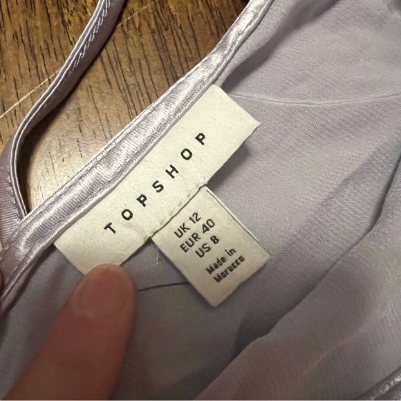 Topshop Silky Satin Lavender Maxi Dress Ruffles Plunge Neckline Side Slit Sz 8 - Picture 7 of 12